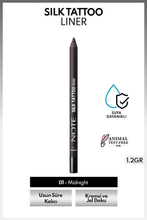 خط چشم ژلی ابریشمی ضدآب NOTE Silk Tattoo Liner - 01 Midnight - S...