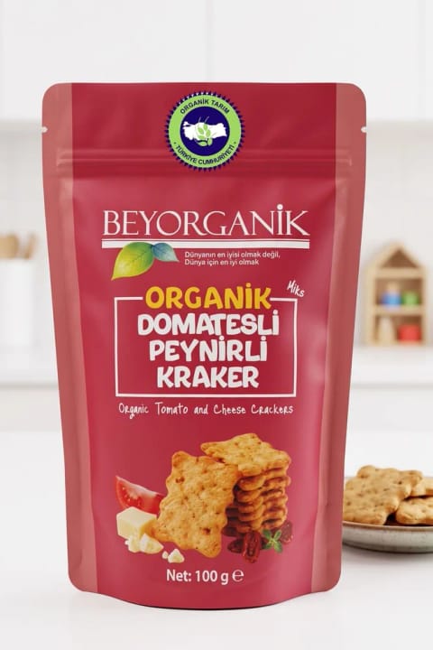 BEYORGANİK Organic Cheese & Tomato Cracker Mix 100g Snack Biscuit