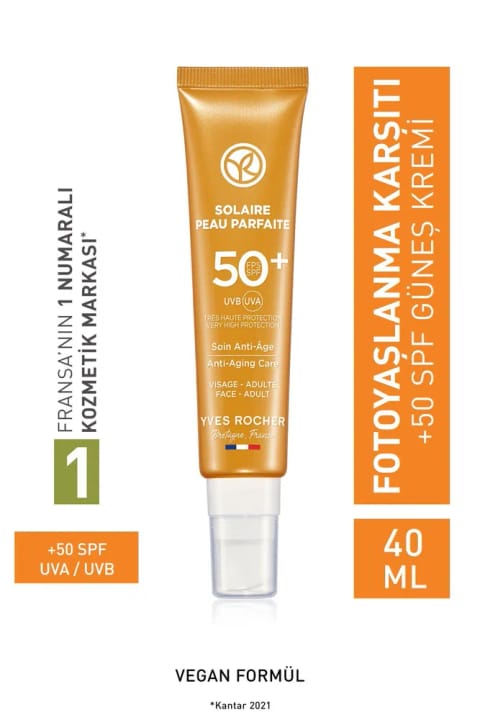 Yves Rocher کرم ضد آفتاب صورت SPF 50 با محافظت بالا ضد پیری نوری و ضد لک