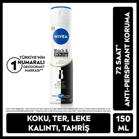 NIVEA Black & White Invisible ابریشمی و صاف دئودورانت اسپری زنانه ۱۵۰ میلی‌لیتر