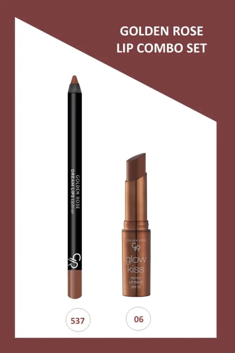 Golden Rose Glow Kiss رنگی لب مرطوب‌کننده شماره 6 و Dream Lips مداد لب
