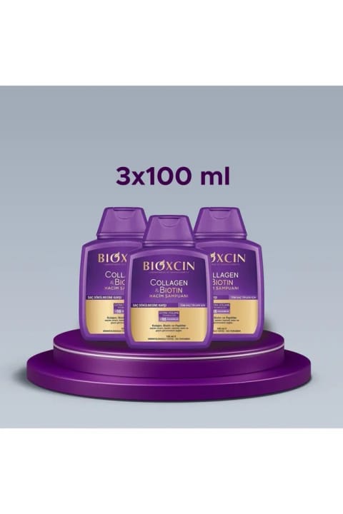 شامپو حجمدهنده Bioxcin با کلاژن و بیوتین 3×100 میلیلیتر سایز مسافرتی