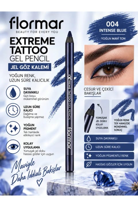 Flormar Extreme Tattoo - 004 Intense Blue - 1.2 g – مقاوم در برابر آب با پیگمنت غنی...