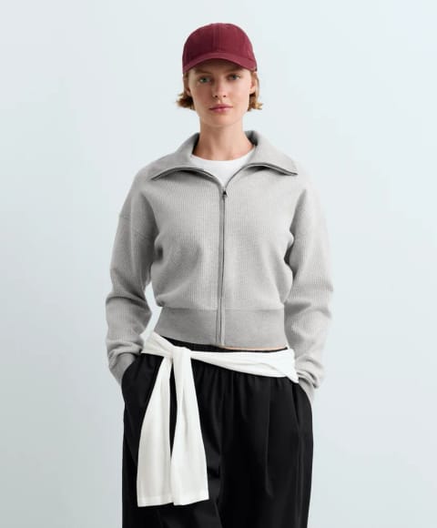 High-neck contrast knit jacket