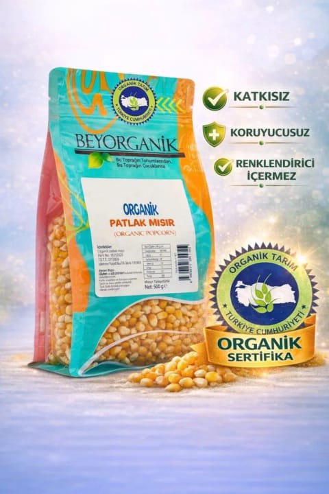 BEYORGANİK Organic Popcorn 500g (آزمایش شده برای آفت‌کش‌ها و آفلاتوکسین)