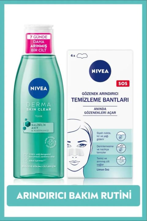 تونر شفاف‌کننده NIVEA Derma Skin Clear و نوار پاک‌کننده جوش‌های سرسیاه ناحیه T