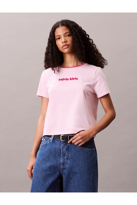 تیشرت کتان Calvin Klein زنانه صورتی با لوگوی برند