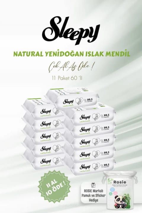 Sleepy Natural دستمال مرطوب نوزاد ۶۰ عددی (۱۱ بخر ۱۰ بده) به همراه Rosie Bebe...