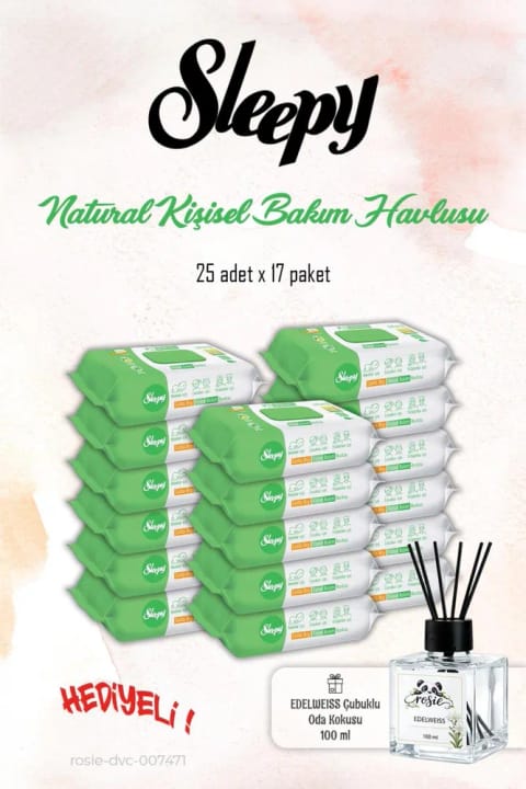 Sleepy 17 بسته دستمال مراقبت شخصی، Natural ۲۵ عددی با عطر ROSIE