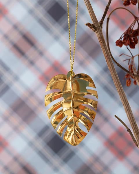 آویز درخت کریسمس برگ فلزی 9x4 سانتی‌متر Gold