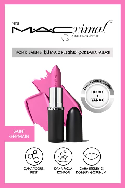 رژلب ساتن M.A.C مدل MACximal Sleek Satin رنگ Saint Germain حجم 3.5 گرم