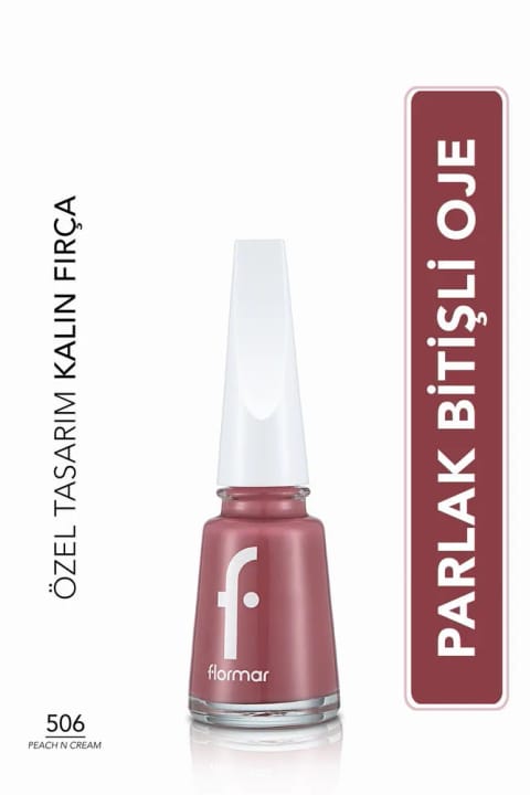 Flormar Nail Enamel لاک ناخن با رنگدانه بالا و پایانی براق FNE-506 Peach N Cream