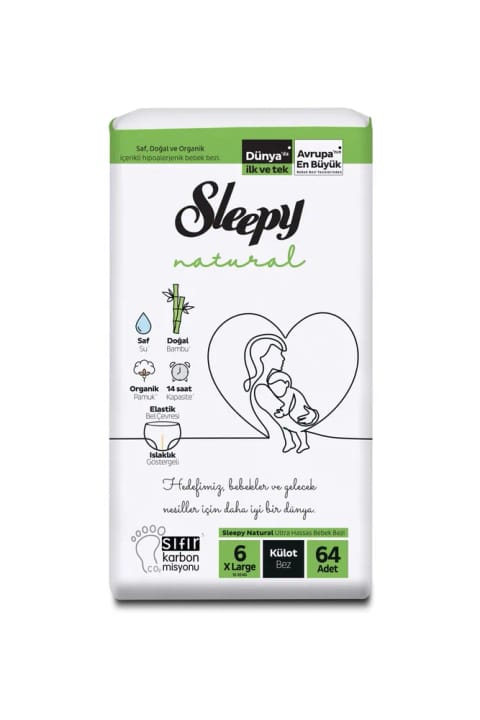 Sleepy Natural جامبو شورت پوشک بچه سایز XL شماره 6 تعداد 64 عدد