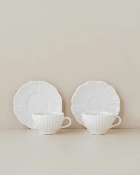 ست فنجان قهوه ۴ پارچه ۲ نفره Florvia Bone Porcelain ۱۱۰ میلی‌لیتر سفید