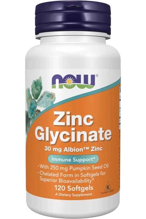 Now Foods، Zinc Glycinate 120 Softgels - ساخت USA