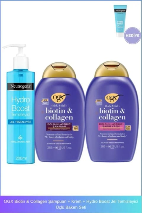 Neutrogena Biotin & Collagen شامپو + کرم + Hydro Boost ژل پاککننده سهگانه