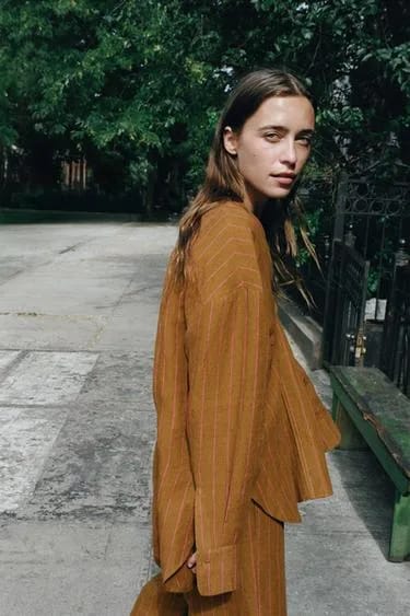 Zara پیراهن راه‌راه کتان 100%