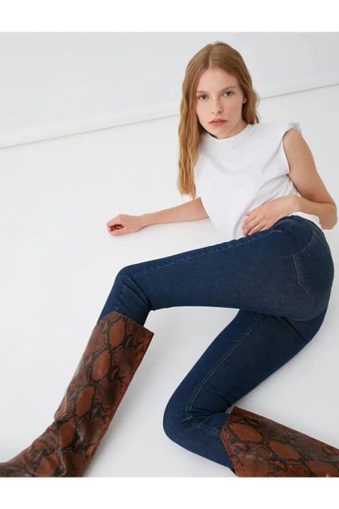 Livik Jullia Tess Indigo Gold شلوار جین اسکینی زنانه آبی ثابت رنگ کمر بلند