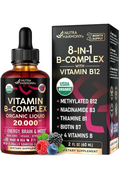 NUTRA HARMONY قطره مایع ویتامین B-Complex ارگانیک ۸ در ۱ حجم ۶۰ میلیلیتر محصول آمریکا