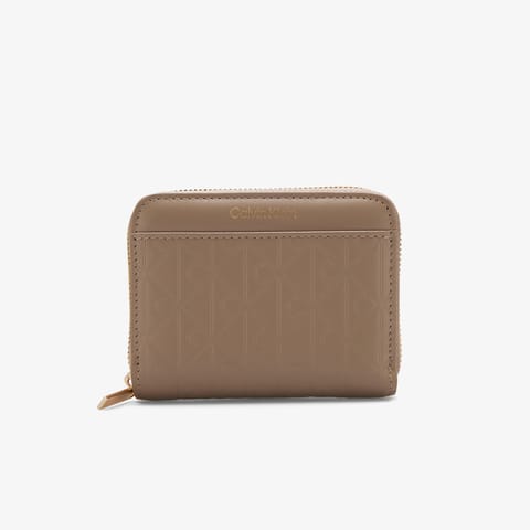 کیف پول زنانه قهوهای Calvin Klein Emblem Embossed Zip Around