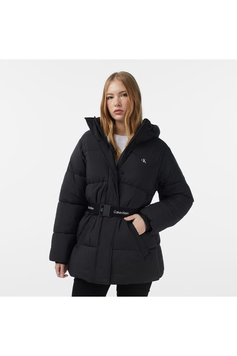 کاپشن پافر زنانه کمربنددار Calvin Klein مشکی وزن متوسط