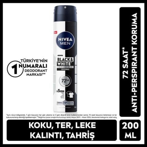 Nivea Men اسپری دئودورانت مشکی و سفید نامرئی اورجینال ۲۰۰ میلی‌لیتر