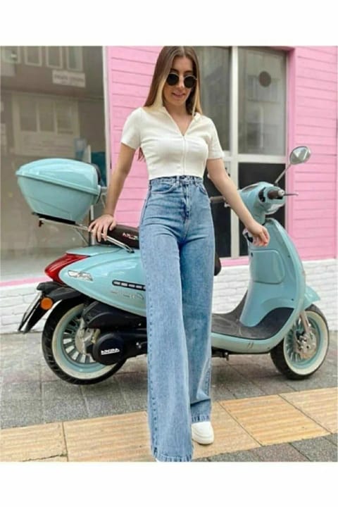 Trn JNS Tess Indigo Orta Kar زنانه اسلش لایکرا 90's سوپر High Waist اسلش ...