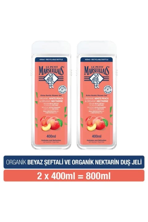 Le Petit Marseillais دوش ژل سفید هلو و شلیل ۲×۴۰۰ میلیلیتر