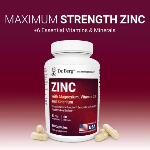 Dr. Berg Zinc Çinko 30 mg 7-in-1 Immune Support with Vitamin D & Selenium for Healthy Skin, Hair & Daily Wellness 60 Caps