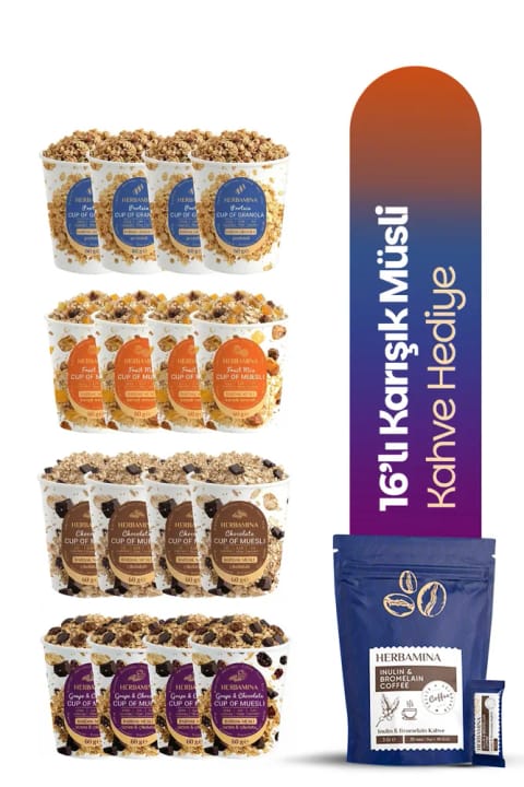 Herbamina 16'lı Karışık Granola ve Müsli - Kahve Hediyeli