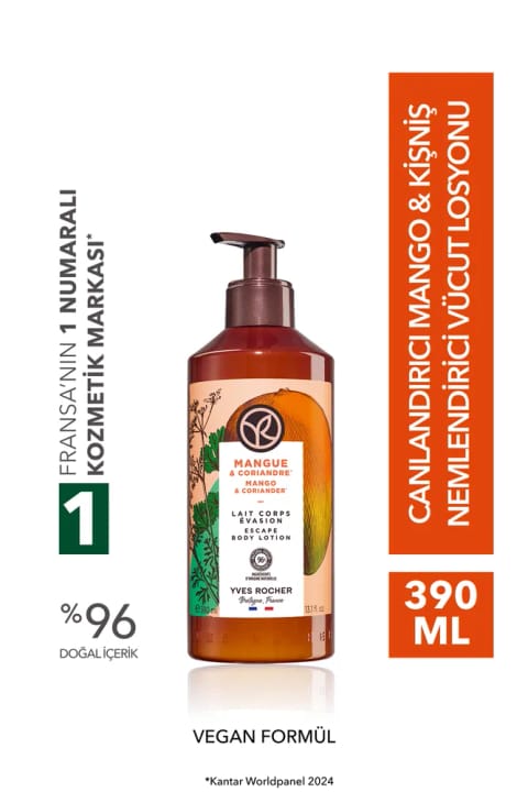 Yves Rocher لوسیون بدن - مرطوبکننده و مغذی با رایحه انبه و گشنیز