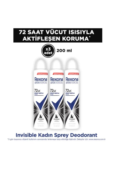 Rexona اسپری دئودورانت زنانه Invisible ضد لکه سفید و زرد 72 ساعت