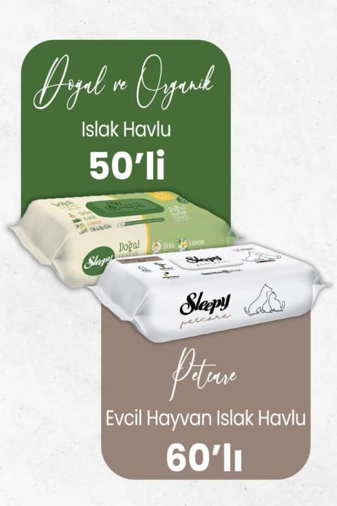 Sleepy دستمال مرطوب طبیعی ارگانیک ۵۰ عددی و حوله مرطوب حیوانات خانگی ۶۰ عددی