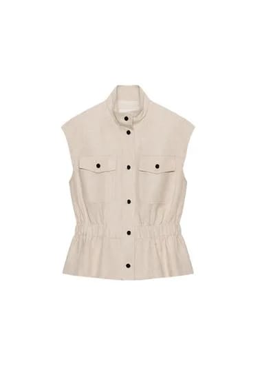 LINEN BLEND جلیقه جیب‌دار