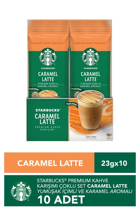 ترکیب قهوه پرمیوم کارامل لاته Starbucks، ۲۳ گرم × ۱۰ بسته