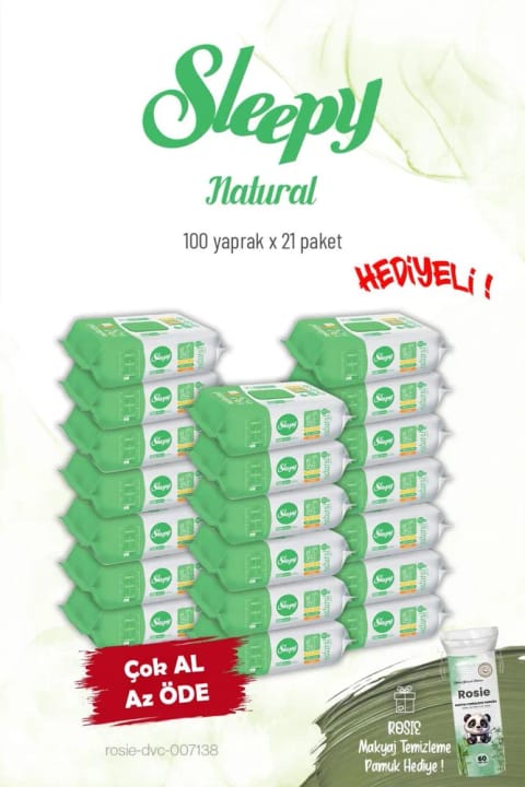 Sleepy 20'li Natural دستمال مرطوب شخصی 100 عددی و Rosie