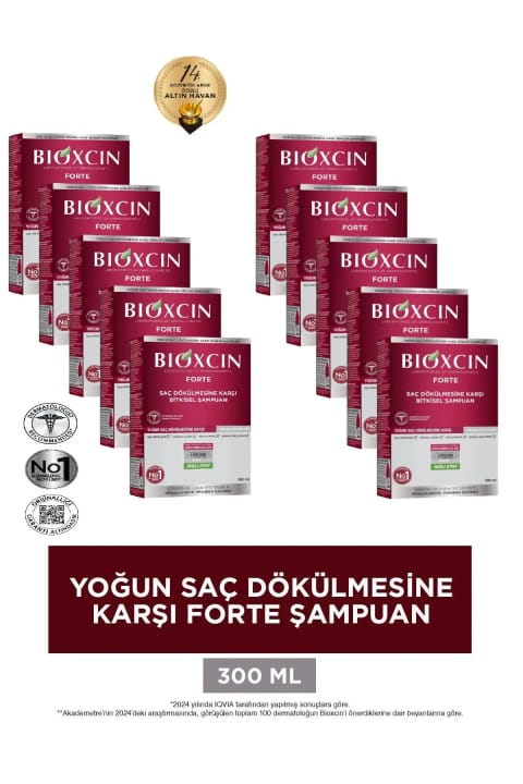 Bioxcin Forte شامپو ضد ریزش مو ۳۰۰ میلی‌لیتر (بسته ۱۰ عددی)