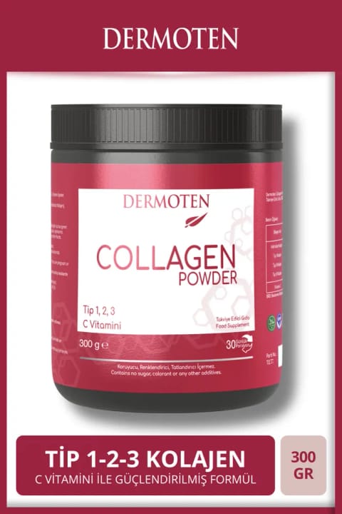 Dermoten Collagen Powder پودر کلاژن ۳۰۰ گرمی تیپ ۱ - تیپ ۲ - تیپ ۳ - ویتامین C
