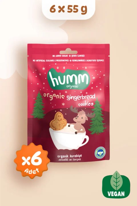 Humm Organic بیسکویت زنجبیلی و دارچینی ارگانیک 6 × 55 گرم