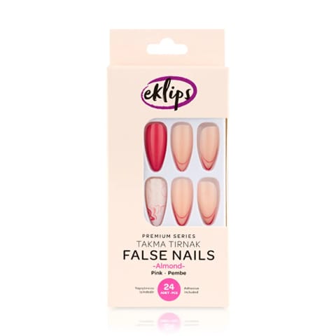 اکلیپس ناخن مصنوعی صورتی فرنچ بادامی ۲۴ عددی