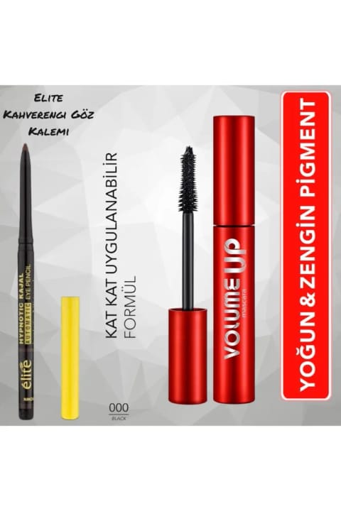Flormar Volume Up ماسکارا با پیگمانتاسیون بالا و حجمدهنده + مداد چشمی Elite قهوهای