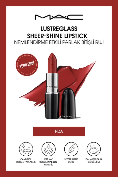 رژ لب M.A.C Lustreglass Sheer-shine با بافت براق و کاربرد آسان - Pda 3g