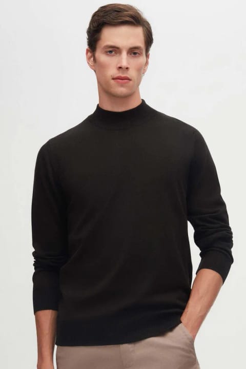 D'S Damat Regular Fit مشکی نخی نیمه یقه اسکی تریکو
