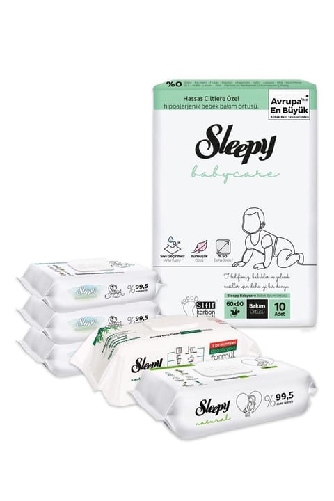 پوشک بافت Sleepy ۱۰ عددی، دستمال مرطوب ۲۱۰ برگ و حوله تمیزکننده