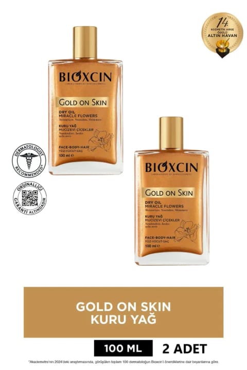 Bioxcin Gold On Skin روغن خشک درخشان طلایی برای مو، صورت و بدن (2×100 میلیلیتر)