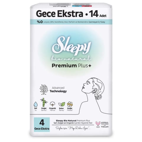 Sleepy Bio Natural Premium Plus+ (سایز 4) سوپر اکو نایت پد فوق بهداشتی ۱۴ عددی