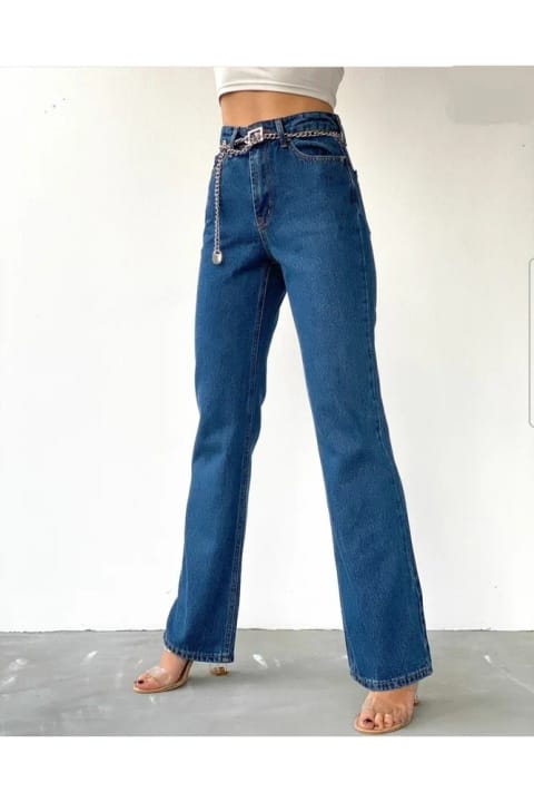 Livik سوپر High Waist شلوار جین پالازو آزاد Solmaz Blue