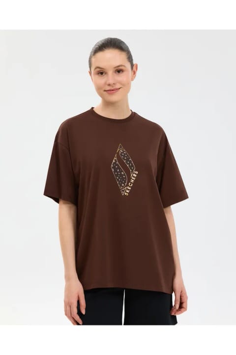 تیشرت گرافیکی اسکچرز زنانه مدل Oversize Fit رنگ قهوه‌ای تیره S2610050-2210