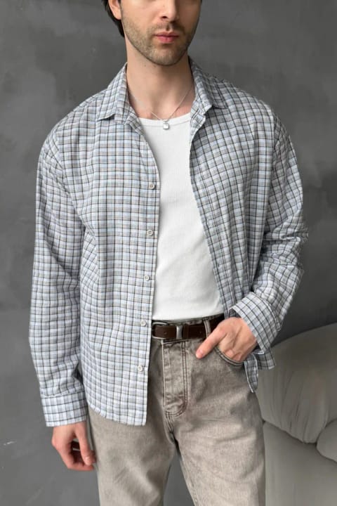 پیراهن مردانه Oversize بررسی‌شده ۱۰۰٪ پنبه کتان قهوه‌ای