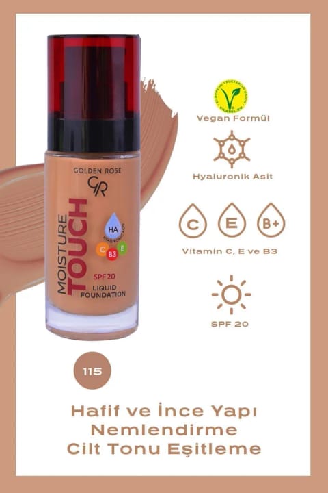 گلدن رز مویستور تاچ فاندیشن شماره 115 - مرطوب‌کننده با Hyaluronic Acid